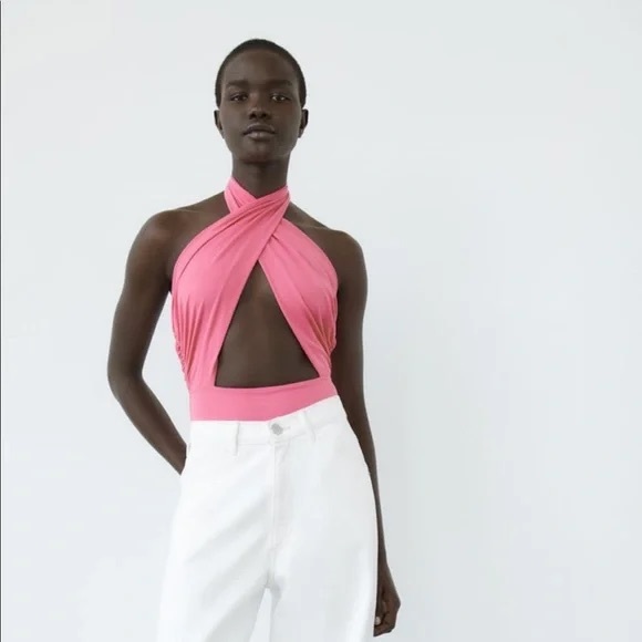 Zara Tops - ZARA Crossover Cutout Halter Bodysuit Size L